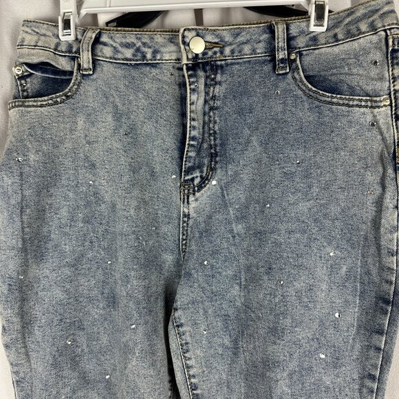 Blue b. Collection Womens Distressed Denim Jeans With Rhinestones Size L - Picture 2 of 5